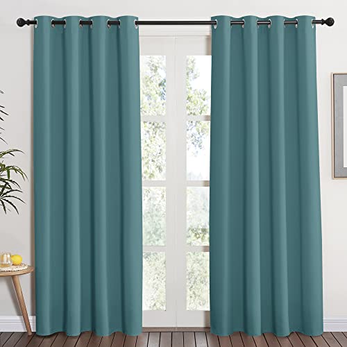 NICETOWN Blackout Curtain Blind Window Panel - (Sea Teal Color) Home Decor Window Treatment Drape Modern Design Drapery for Patio Door Room, 52Wx84L,1