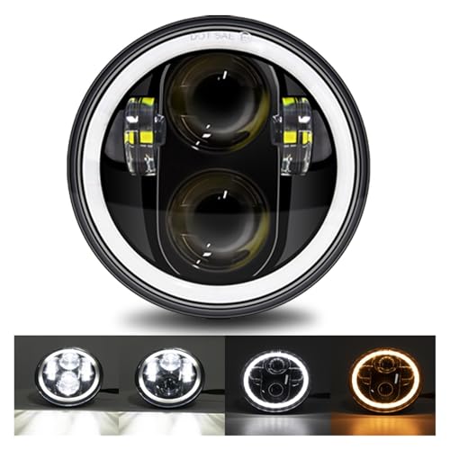 LED Moto Phare Phare 5.75 Pouces Noir Halo Angel Eyes LED pour Sportster 1200 883 Street Softail Dyna 5-3/4 projecteur Phare Rond Phares Avant LED(Black B)