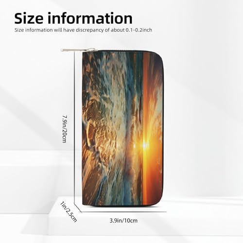 Leather Wallet for Women Long Purse Ocean Sunrise Womens Wallet Clutch with 8 Credit Card Holder Coin Pocket3