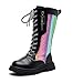 TXGMNA Girls Glitter Knee Length Boots Fashion Lace-Up PU Leather Riding Boots Side Zipper Sparkly Christmas Holiday Shoes