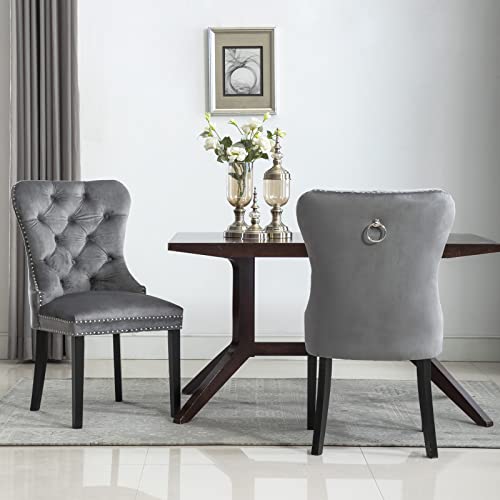 Chairus Dining Chairs Set Of 2 With Tufted High Back, Velvet Upholstered Dining Room Chairs Modern Elegant Nailhead Trim Ring Pull - Gray 2Pcs #TOP1