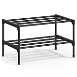 SONGMICS Schuhregal, 2 Ebenen, Schuhablage schmal, Schuh-Organizer Metall, Flur, Wohnzimmer, Kleiderschrank, platzsparend, stapelbar, 30 x 45 x 31 cm, schwarz LSA112BH01