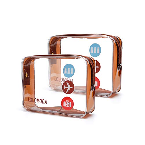 Preisvergleich Produktbild Kulturbeutel Transparenter, 2 Durchsichtige Flugzeug Beutel, Kosmetiktasche für Koffer, Kulturtasche zum Transport von Flüssigkeiten, Transparente Toilettentasche Damen & Herren (Gold)