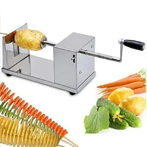 AL Stainless Steel Potato Slicer, Cutter Machine Twister Curly Spiral French Fry Tornado Manual Stainless Steel Twisted Potato Slicer Spiral Vegetable Cutter French Fry 6 x 5.5 x 11.3 inches