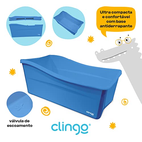 Banheira Portatil Dobravel - Azul, Clingo, Azul