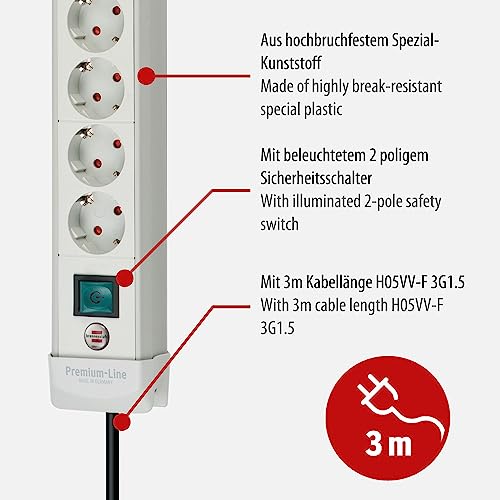 Regleta de 10 tomas Brennenstuhl con cable de 3m e interruptor gris para montar 4