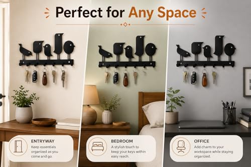 Image of Bird Metal Key Hanger | Heavy Duty Steel Wall-Mounted Key Holder with 7 Hooks | Home Decor Organizer | Stylish Keychain Holder | Decorative Modern Key Rack for Home Entrance, Office