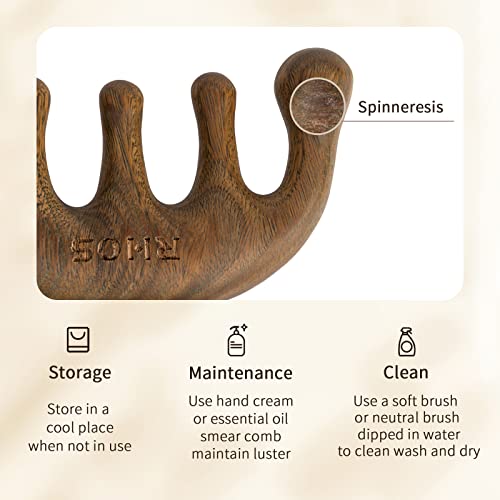 Rhos Wooden Massage Comb,Gua Sha Comb-Green Sandalwood Hair Comb For Head Scalp/Facial/Body Massage,Anti-Static Wooden Wide Tooth Hair Comb For Men&Women-Small Portable Wooden Comb For Travel #TOP3