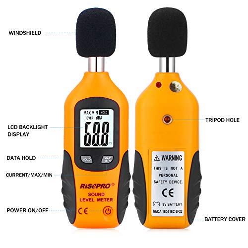 decibel meter risepro digital sound level meter 30  130 db audio noise measure device backlight maxmin data hold auto power off dual ranges ht-80a