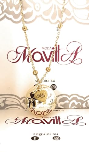 MODA MavillA Collier motif anges, grossesse, rappel des anges, boîte cadeau incluse, collier long grossesse, boule sonore, pendentif en argent 925, Large,...