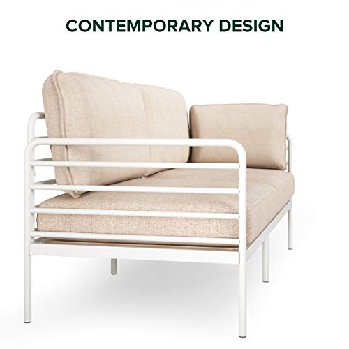 Zinus Ellen White Metal Loveseat / Steel Framework With Upholstered Cushions / Easy Assembly #TOP7