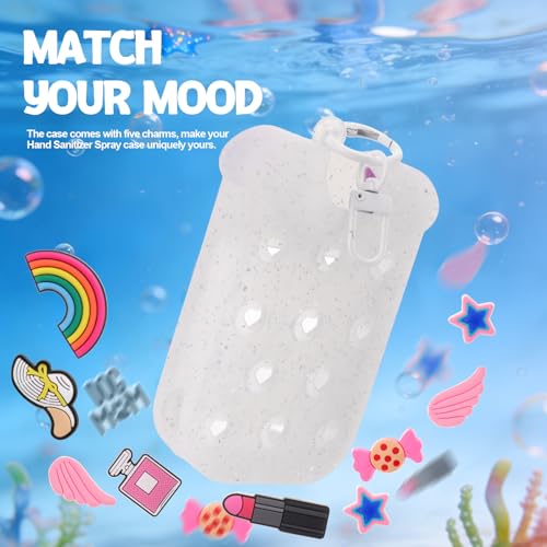 Image of Mity rain Hand Sanitizer Spray Case Compatible With Touchland, Cute Silicone Hand Sanitizer Holder Keychain with 4 Charms, Portable Refillable Sanitizer Accessory, Gift for Women And Teens