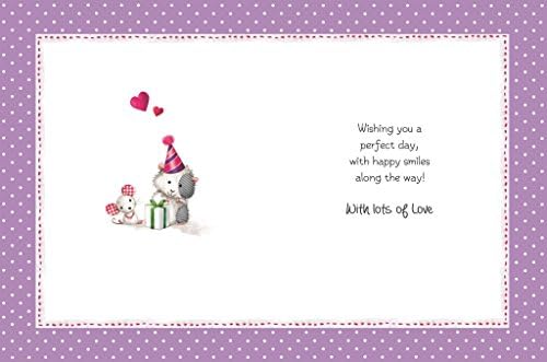 Nanny Birthday Card - (JJ-FF615) - Fudge holding Heart - Fudge & Friends Range - Foil and Flitter Finish