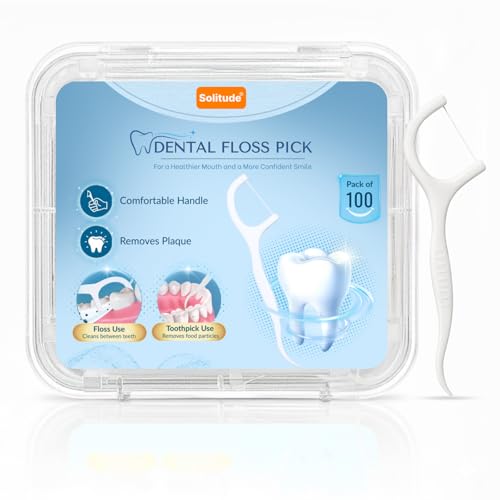 Image of Solitude 100 Pieces Dental Floss Picks for Tooth Cleaning Fresh Dental Floss Toothpick Cleaners, Oral Care Teeth Flossing Thread Toothpicks Stick Set for Fresh and Healthy Gums