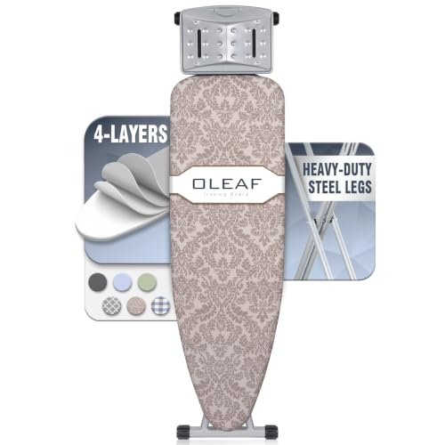Image of oleaf Ironing Board with Cover and Thicken Pad Height Adjustable Full Size Foldable Iron Board with Iron Rest, Stable Steel Legs, Metal Construction, Heat Resistant, Damascus