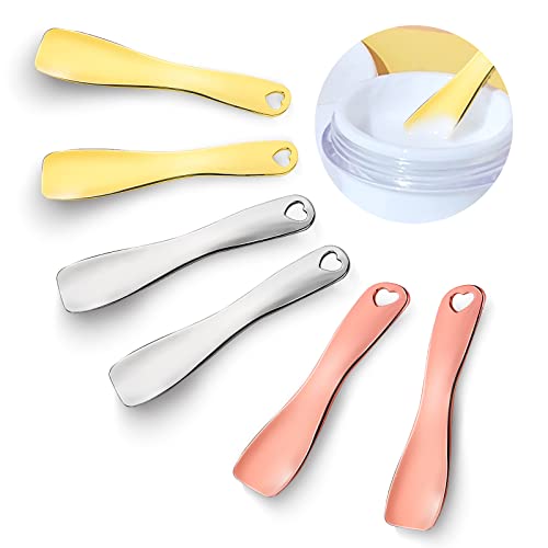 Sibba Facial Makeup Spatula Face Beauty Mask Applicator 6 Pieces Tiny Mini Gold Silver Metal Spoons Set Cosmetic Scraper Skincare Skin Cream Lotion Mixing Slide Scoop #TOP1