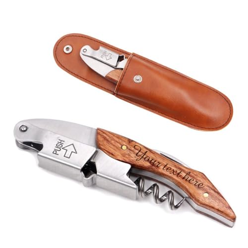 Personalized Wine Opener Wine Bottle Opener 3 in 1 Corkscrew Wine Bottle Opener Wine Key Wood Handle Stainless Steel Wine Opener for Bar Restaurant Waiters Sommelier Bartend(Design 1)