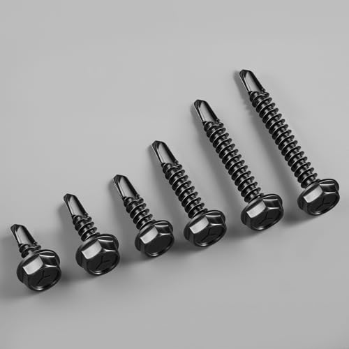 BNUOK Tornillos autoperforantes #10 x 3/4 pulgadas, acero inoxidable 410, cabeza hexagonal con arandela, negros, paquete de 58, modelo BNC05109 miniatura 5
