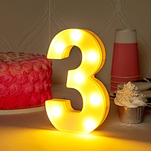Image of Restaurantware-Illumify 7.1 x 1.2 x 8.7 Inch Light Up Number, 1 Durable Marquee LED Light - Number 3, Touchproof, White Plastic Party Digit Sign Accent, Keyhole Slot, For Weddings, Or Special Events