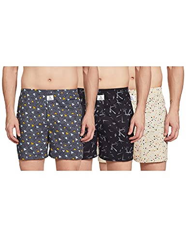 Image of Longies Men's Cotton Shorts (Pack of 3) (LGBOXPO3390 Black,cream,grey3390 S)