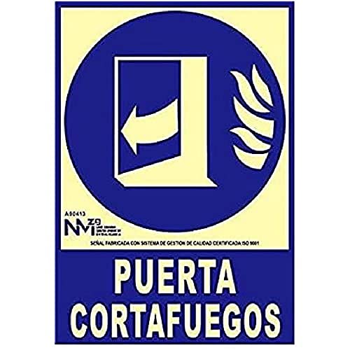 Normaluz NM RD00113 - Señal Luminiscente Puerta Cortafuegos Clase B PVC 0.7 mm 21 x 30 cm con CTE, RIPCI y Apto para la Nueva Legislación, Rojo