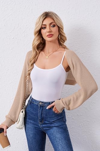 Image of Women's Bolero Shrug Sweater Cropped Cardigan Long Sleeve Open Front Casual Arm Knit Shrugs Sweaters for Dresses
