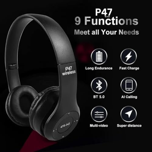 Image of P47 Wireless Portable Gaming Headphone Microphone Stereo Card Support Bluetooth Headset (Black)