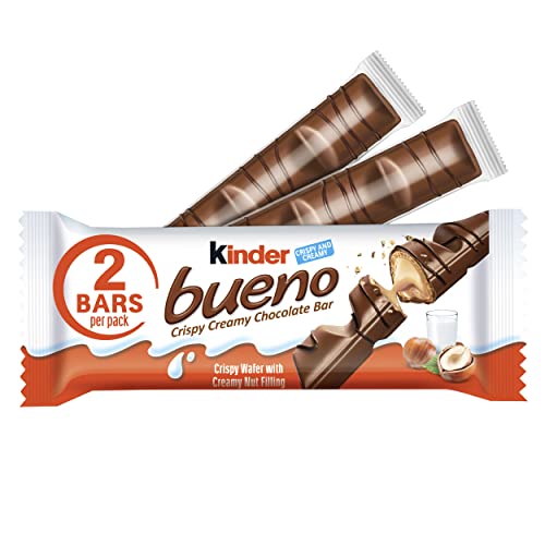 Image of Kinder Bueno Milk Chocolate Bars with Crispy Wafer and Hazelnut Cream, 30 Count, 2 Bars per Pack, 1.5 oz Each