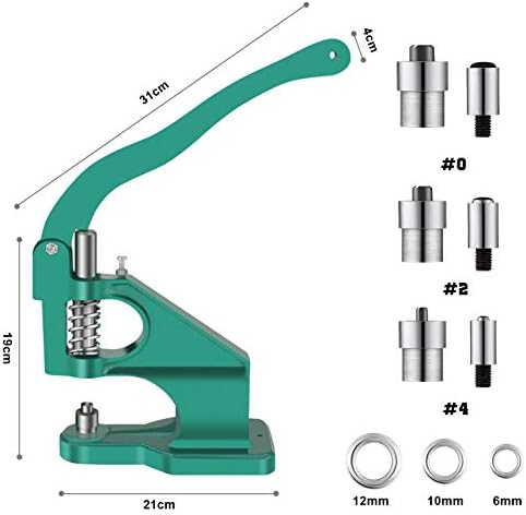 Grommet Eyelet Punch Press Machine, Hand Press Spring Strike Banner Heavy Duty Eyelet Hole Punch Machine Eyelet Press Hole Punch Tool with 3 Dies & 1500pcs Grommets 6/10/12mm