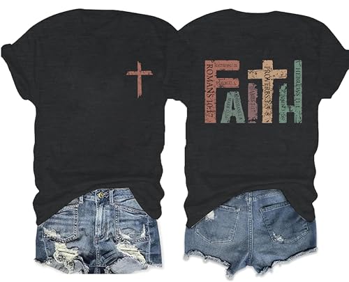 Faith Shirts for Women Christian Shirt Jesus Cross Graphic Tees Bible Verse Religious Sayings Casual Tops