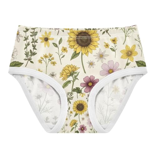 Vintage Botanical Wildflowers Toddler Girl Undies, Cotton Girls Underwear, 2T–8 Years