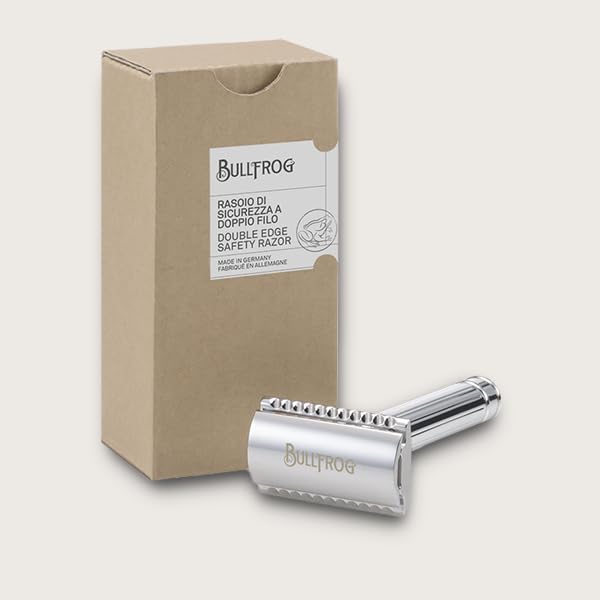 Bullfrog Rasoio Di Sicurezza, Doppio Filo Chiuso, Rifinito a Mano, Tradizionale, Classico, Pregiato, Metallo Cromato - Compatibile con le Classiche Lamette Usa e Getta - Made in Germany