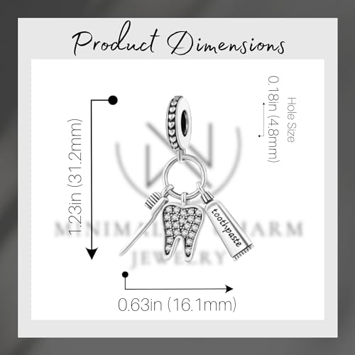 Healthy Teeth Toothbrush Dangle Charm For Bracelet, 925 Sterling Silver, Pandora Fit Charm4