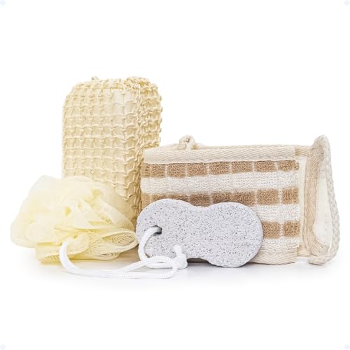 Kit Banho Spa Esponja Relaxante Adulto Super Macia Bucha De Sabonete Líquido E Costas Esfoliante Pedra De Pés, Marrom Claro