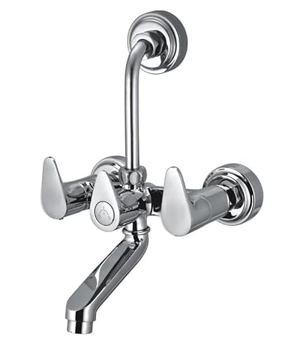 THOISEWELT Bathroom Hot and Cold Water Supply Wall Mixer with L'' Bend Shower Connection Full Brass Chrome Finish (VL-10-161)
