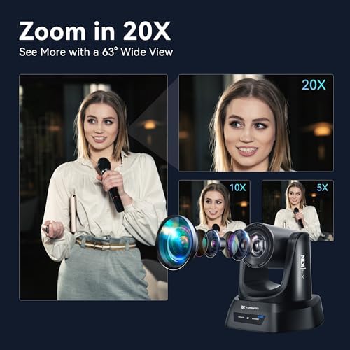 TONGVEO 4K NDI PTZ Camera AI Auto-Tracking 20X Optical Zoom HDMI IP Live Streaming SDI USB3.0 PoE LAN Supports for Church Worship Event Video Conference YouTube OBS vMix Zoom Teams and More — view 4