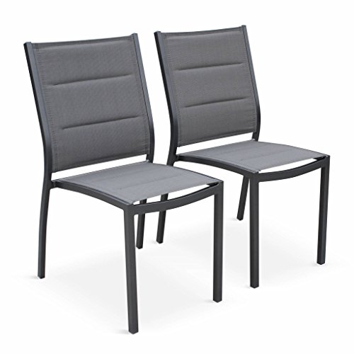 Alice's Garden - Lot de 2 chaises - Chicago/Odenton Anthracite - en Aluminium Anthracite et textilène Gris Taupe. empilables