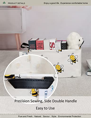 Image of Rectangular Bee Pattern Storage Bin, Decorative Canvas Laundry Basket with Dual Handles, Foldable Toy & Household Organizer, Multipurpose Party Gift Basket for Home Bedroom Dorm(Bee)