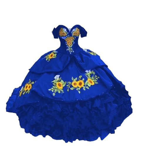 Yellow and White Embroidered Mexican Dresses for Quinceanera Charro Off The Shoulder Sweet 15 Girls Party 2025