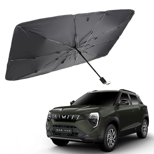 Image of Car Sunshade Windshield Umbrella Sunshade Compatible for Mahindra XUV 3XO Car Front Window Sun Protection Foldable Sun Shade Full Cover Windshield for Most Vehicles, Black, 1 Piece