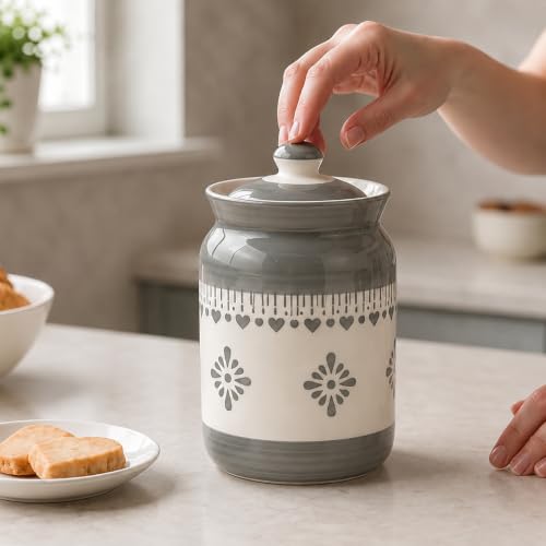 Image of Niyara Multipurpose Storage Ceramic Pickle set Jars with Lid & tray (Set of 4, 300 ml) (grey jhalar jar set 2)
