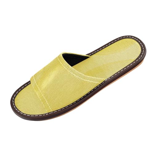 GuoChe Light Yellow Pattern Ultralight Soft Spa Slippers Indoor Rubber Sole Home Shoes for Pool, Hotel,