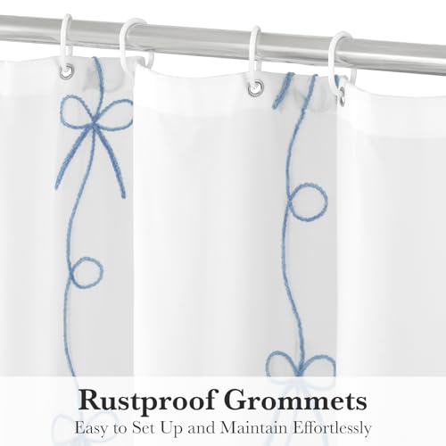 Seasonwood Blue Bow Shower Curtain with Cording Bow Embroidery 72x84 Inches by Seasonwood - Used condition - Image 4