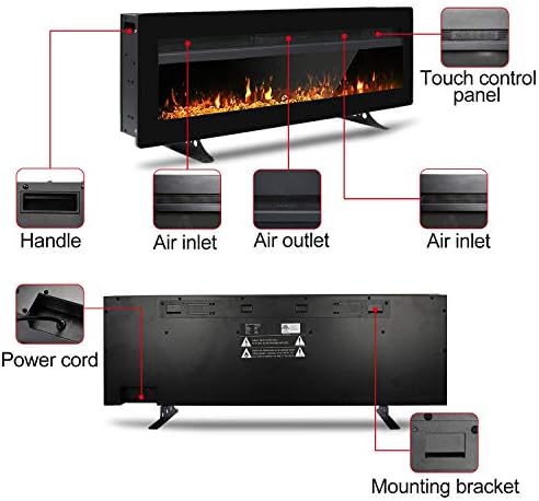 M.C.Haus Electric Fireplace Insert Wall Mounted Freestanding Heater Metal Panel Heater Colorful Flame Remote Control with Crystal, 900W/1800W (102CM, Black)