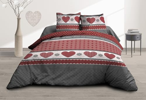 Funda nórdica de 220 x 240 cm y 2 Fundas de Almohada, algodón Puro de 57 Hilos, diseño de Corazones Rojos
