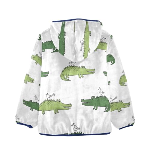Crocodile Bird Pattern Print Toddler Fleece Jacket Girl Boys Hooded Fleece Jacket Coat Warm Outwear Zip-up 3-10T2