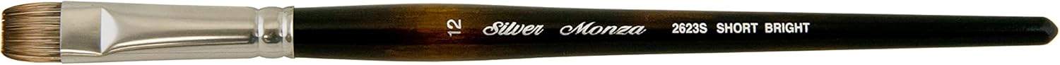Silver Brush Limited 2623S Monza Bright Brush, Oil, Acrylic, and Watercolor Brush, Short Handle, Size 12