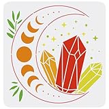 FINGERINSPIRE Moon Stencils Template 11.8x11.8inch Plastic Crystal Drawing Painting Stencils Gem Star Leaves Pattern Reusable Stencils for Painting on Wood, Floor, Wall and Tile