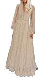 Women's Long Sleeves Lace Maxi Wedding Dress Boho Flowy Wedding Guest Cocktail Formal Party Dress Fall Winter Spring Apricot