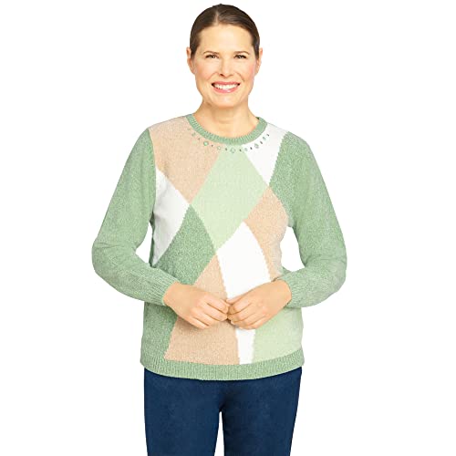 Alfred Dunner Women's Chenille Colorblock Sweater, Sage, S #TOP6